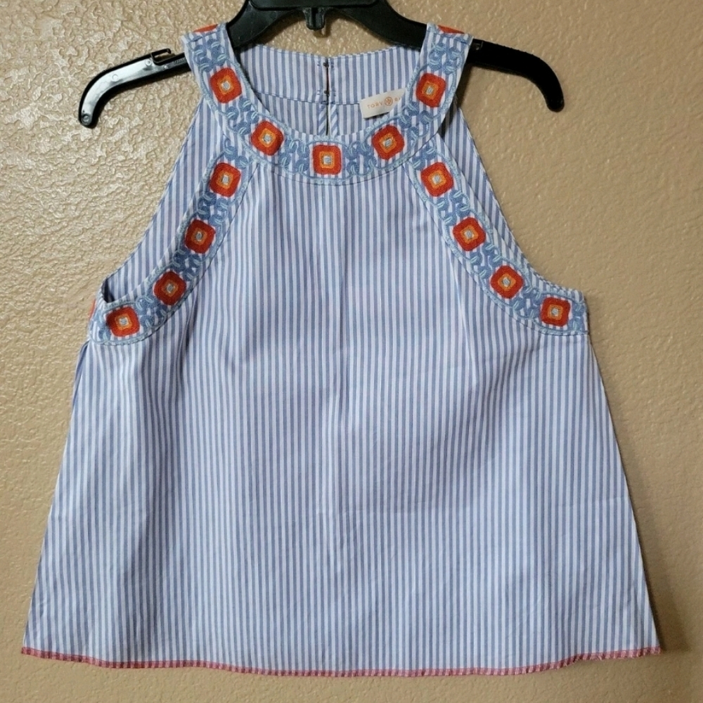 Tory Burch Meg Striped Sleeveless Top Size 4/S